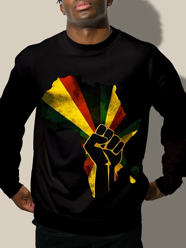 Men's Juneteenth Multicolor Fist Round Neck Graphic Print Sweatshirt