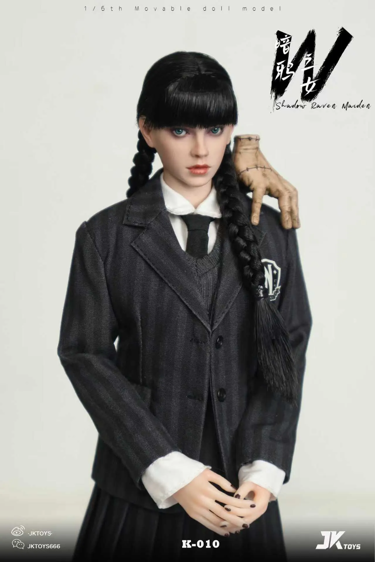 ●JKTOYS 1/6 メイデン ウェンズデー コスプレ版 K-010ヘッド● JKTOYS - Shadow Raven Maiden Wednesday cosplay Movable-Eye Hair