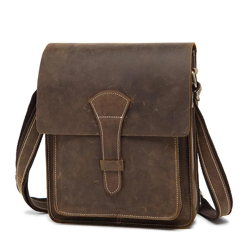 Men's Horse Leather Shoulder Bag Simple Style Outdoor Large Capacity Crossbody Bag
