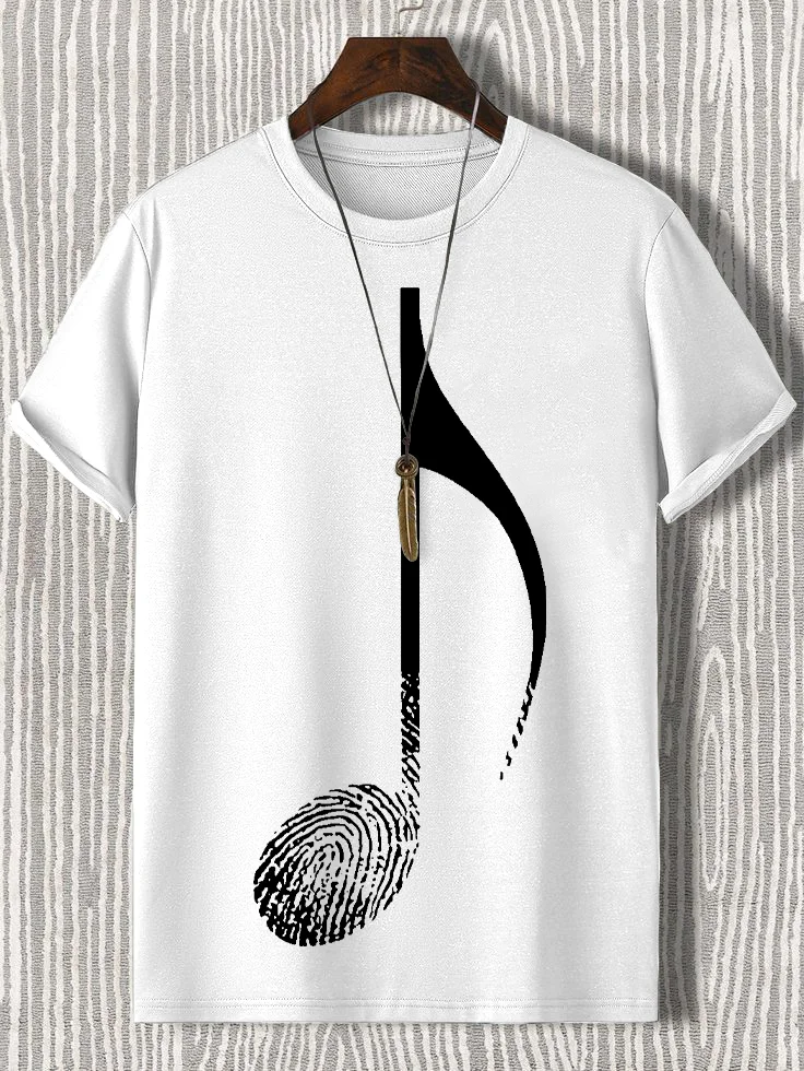 Men's Music Note Fingerprint Art Print Cotton Casual T-Shirt