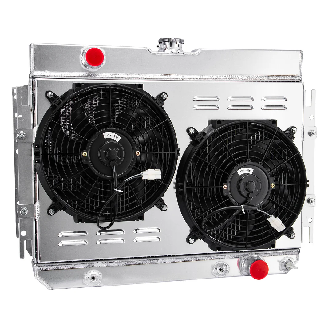 Alloyworks Aluminum 3 Row Radiator with Fan Shroud For 63-68 Chevy Impala Bel Air Biscayne l6 V8 22-1/4'' H x 27-3/4'' W