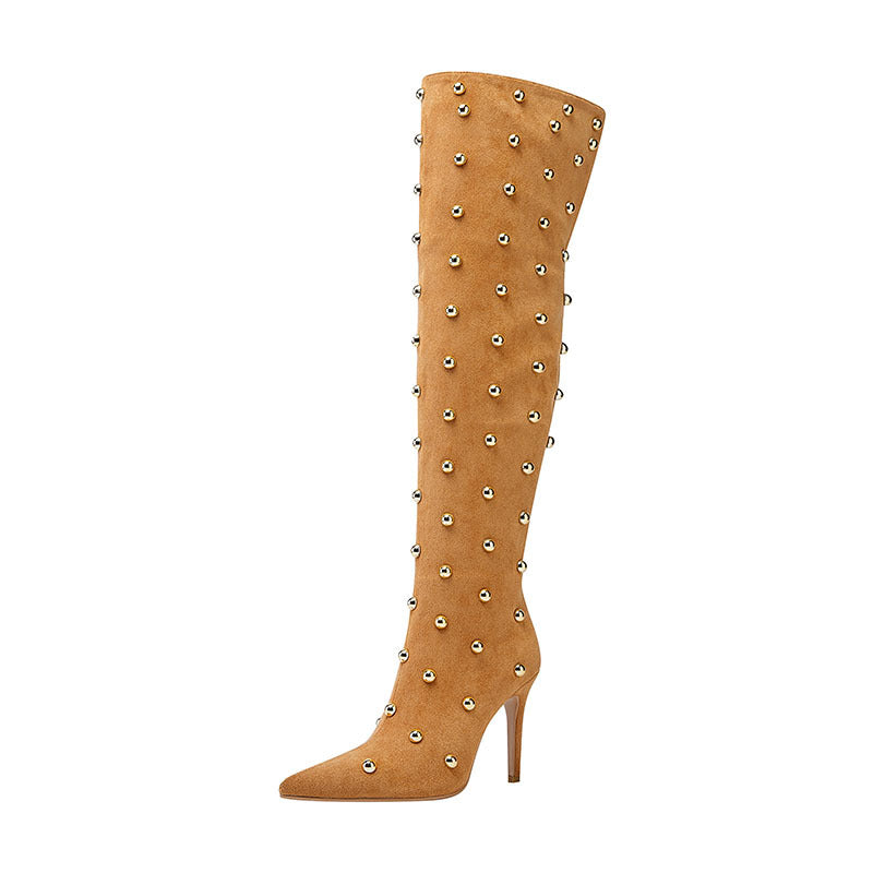 VCSHOES Suede Stiletto Riveted Thigh-High Boots