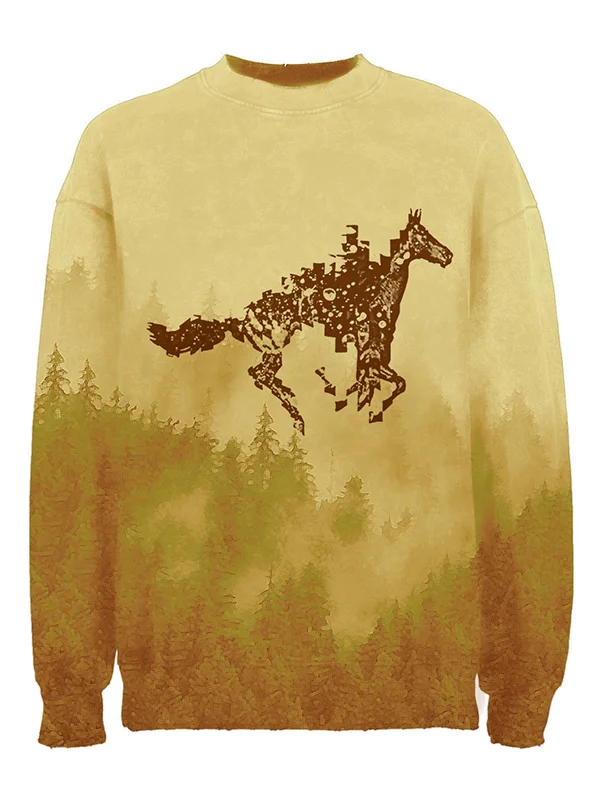 Women's Flying Horse Misty Forest Casual Graphic Print Sweatshirt