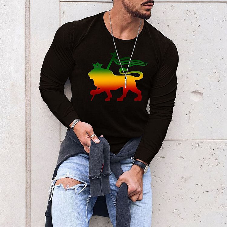 Men's Gradient Lion Casual Long Sleeve T-Shirt