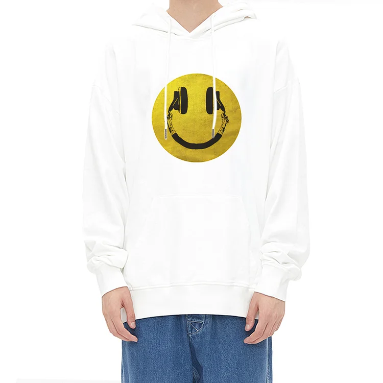 music smile White Graphic Pullover Hoodie