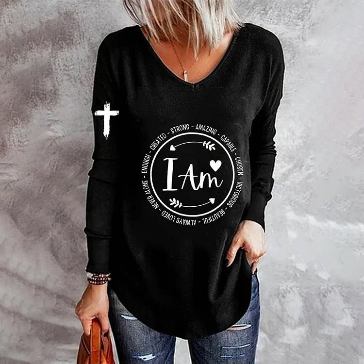 Comstylish Faith I Am Enough Cross Print T-Shirt