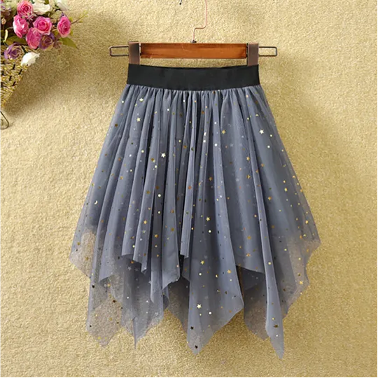 【18M-9Y】Girls Star Sequin Irregular Tulle Skirt