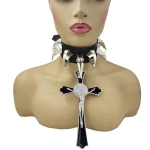 pornhint Pornhint Large Crucifix Cross Choker, Dragon Claw Chocker Collar, Spikes Leather Choker, Gothic Punk BDSM Choker Collar