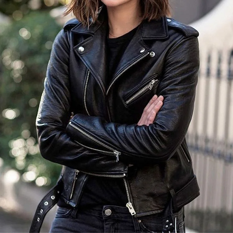 Women's PU Leather Zipper Long Sleeve Jackets