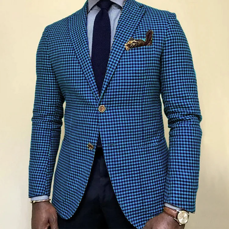 Men's Checkered Stripes Lapel Collar Long Sleeve Blazer