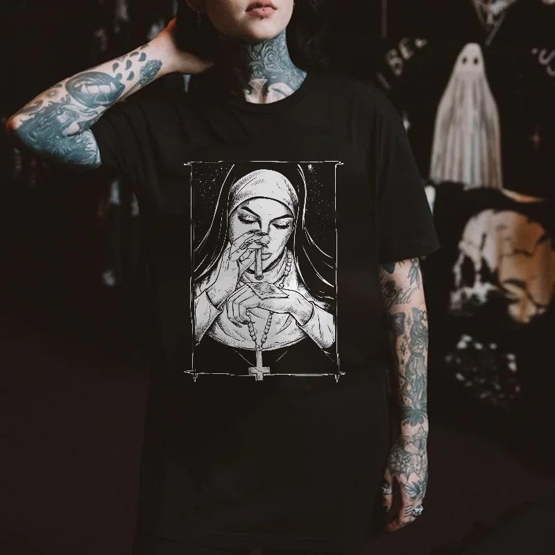 Satanic Nun Print Women's T-shirt -  