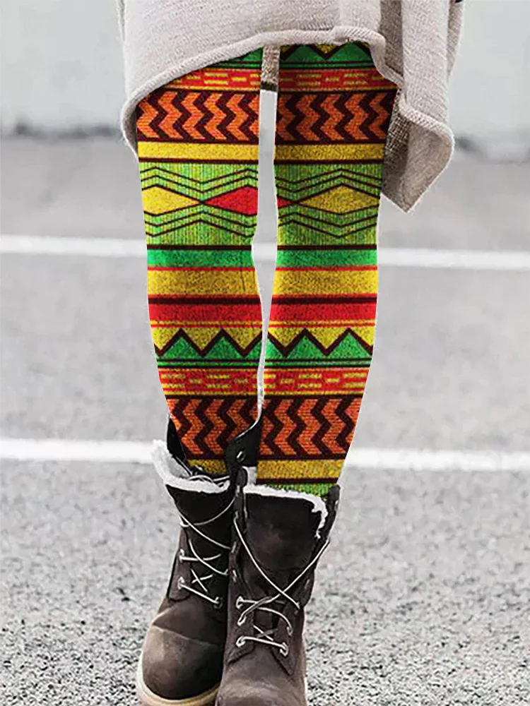 Vefave Black Pride African Geometric Print Stretchy Leggings