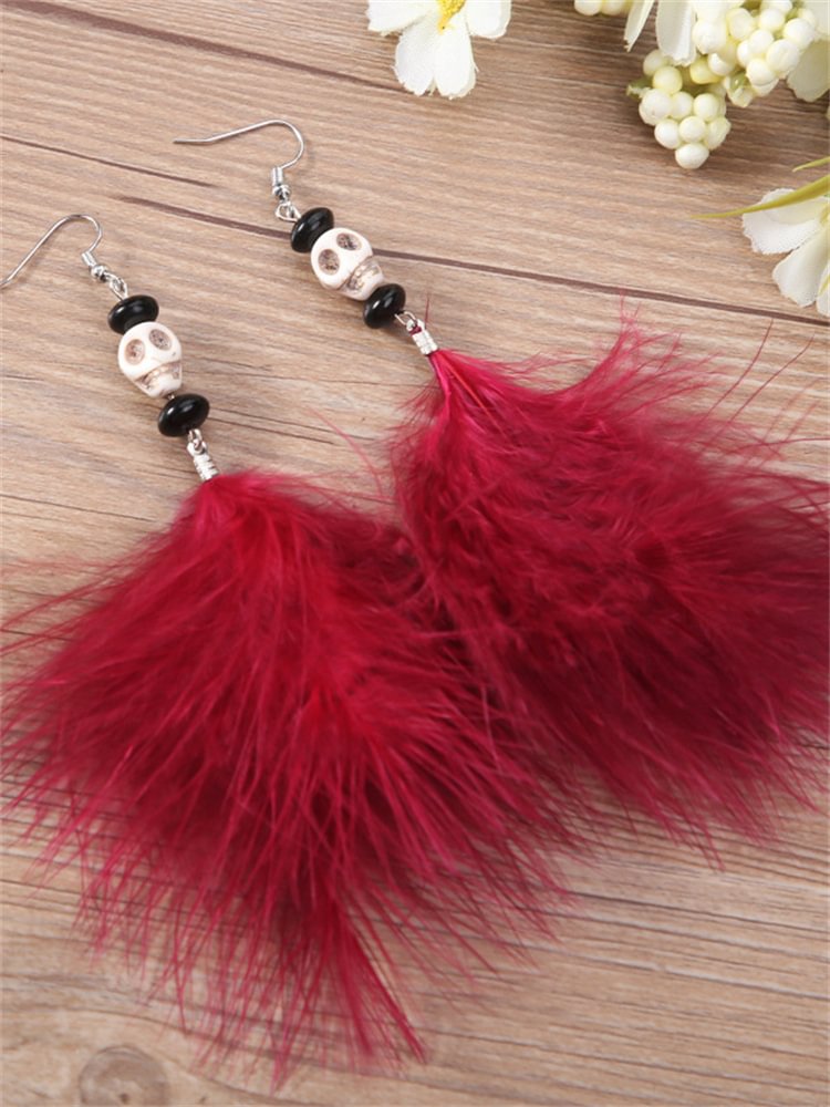 Halloween Skull Feather Gothic Earrings