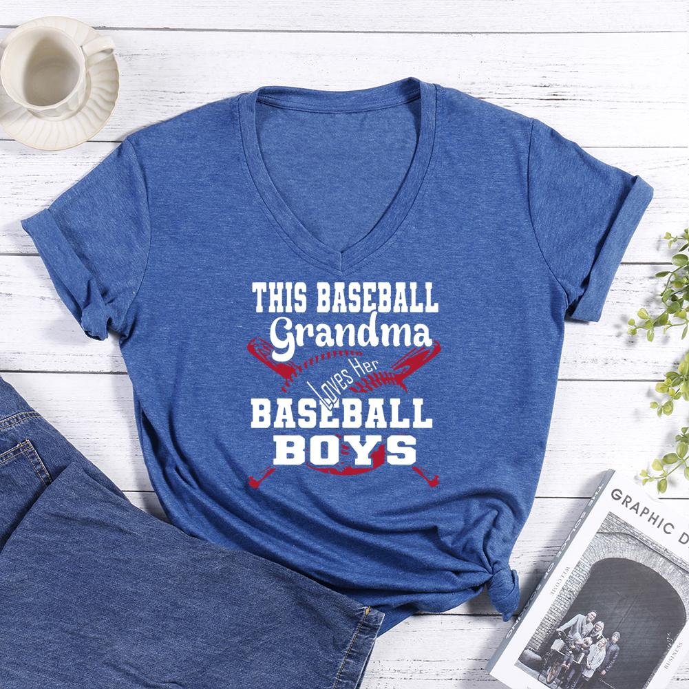 This Baseball Grandma V-neck T Shirt-Guru-buzz