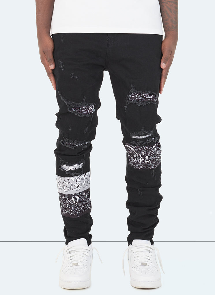 Repaired Bandana Jeans Black