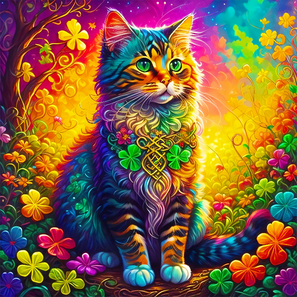 5D Diamond Painting Rainbow Cat Face Kit