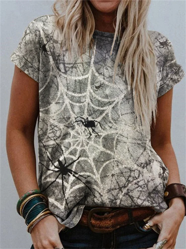 Vefave Spooky Spiders & Web Art Graphic T Shirt