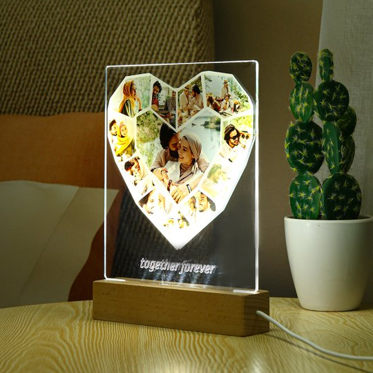 Lampe de chevet LED en forme de coeur 12 Photo avec texte Jessemade FR