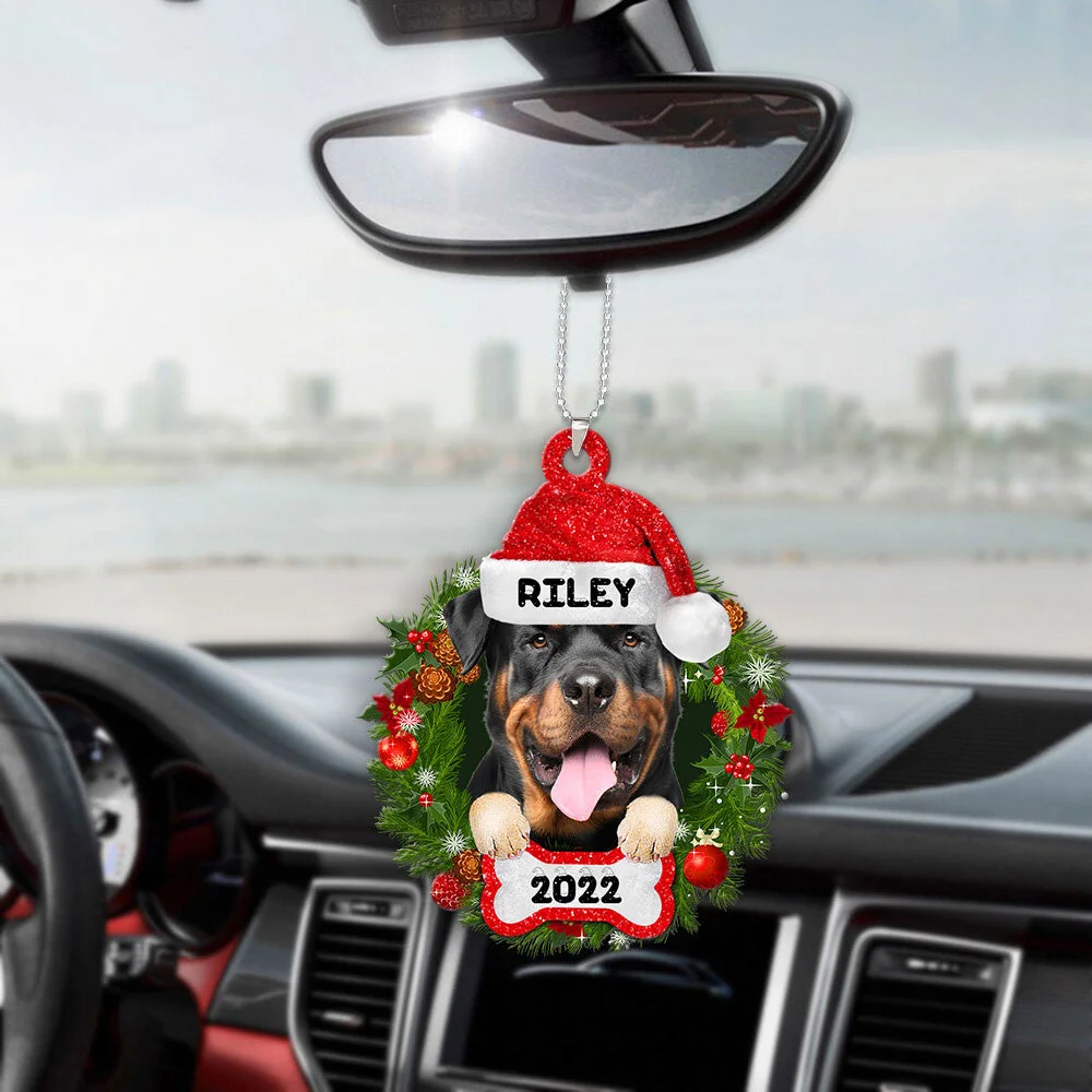 Rottweiler Dog Custom Name Christmas Car Hanging Ornament 136