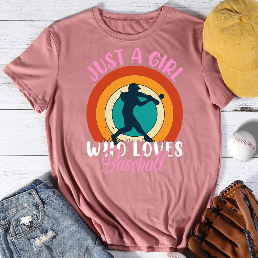 Just a girl who loves baseball Round Neck T-shirt-0025500-Guru-buzz