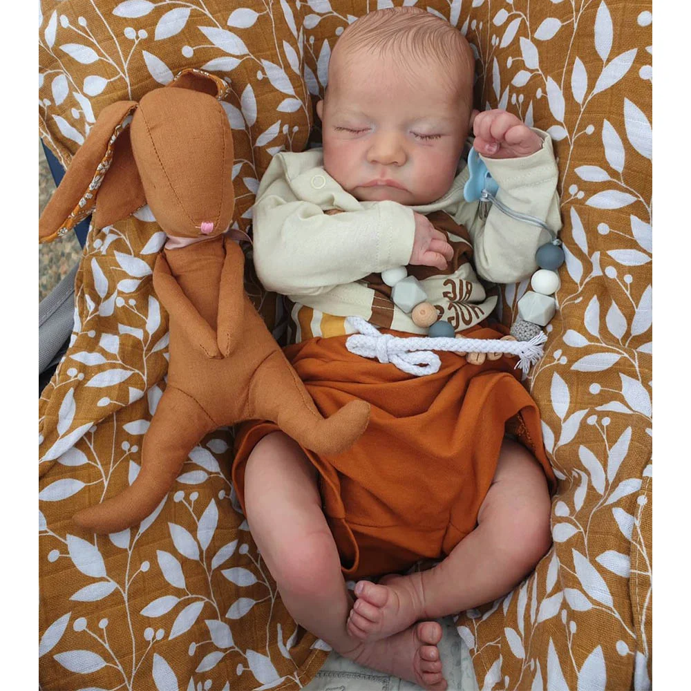 20" Lifelike Handmade Soft Silicone Reborn Newborn Baby Doll Set Asleep Reborn Boy Popsun With “Heartbeat” and Sound