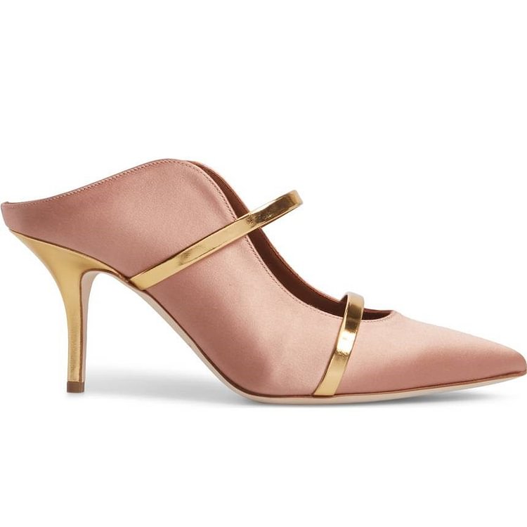 Satin Women's Mules Pink Pointy Toe Stiletto High Heel Pumps |FSJ Shoes