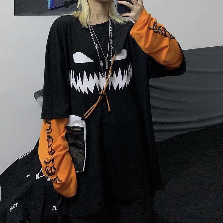 Harajuku Pumpkin Print Letter T-shirt SP14724