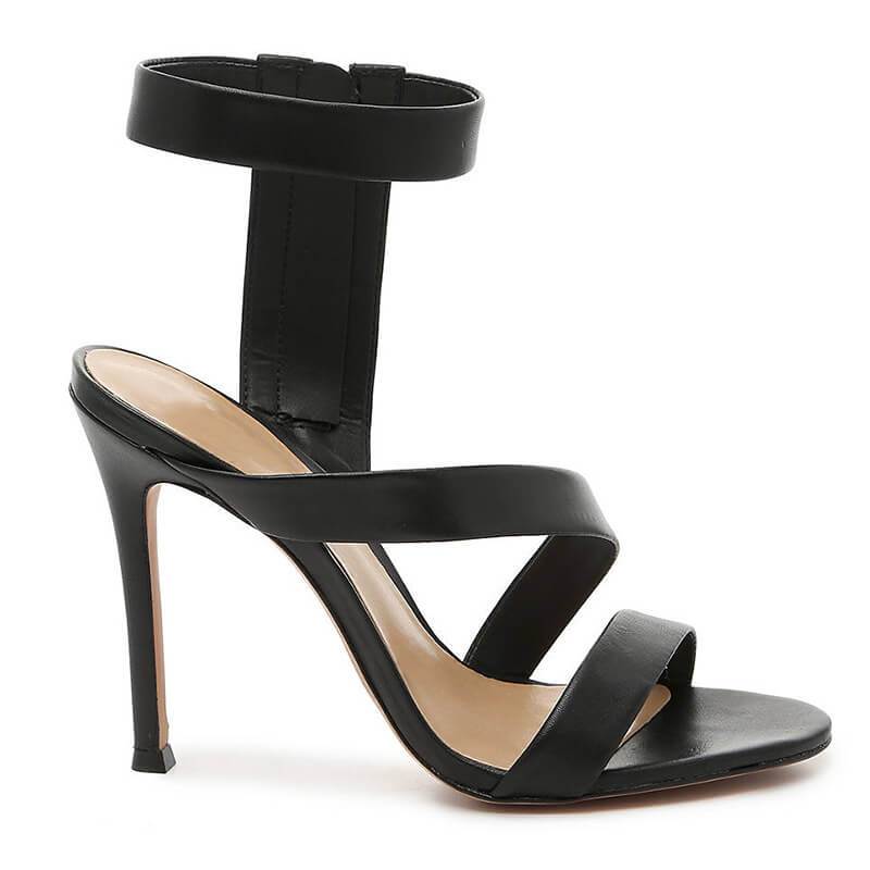 VCSHOES PU Black Open Toe Side Zipper High Heel Sandals