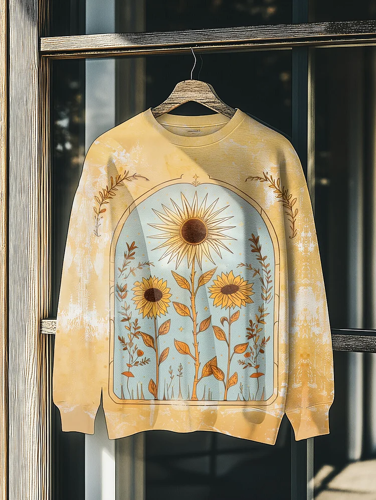 Men's Flower And Leaf Illustration Print Casual Sweatshirt