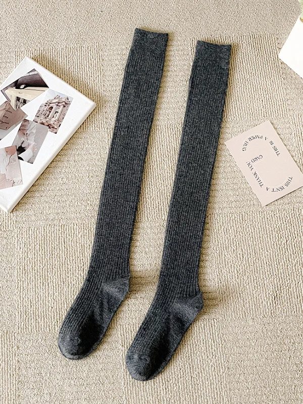 Casual Wool Solid Color Over The Knee Stockings Accessories