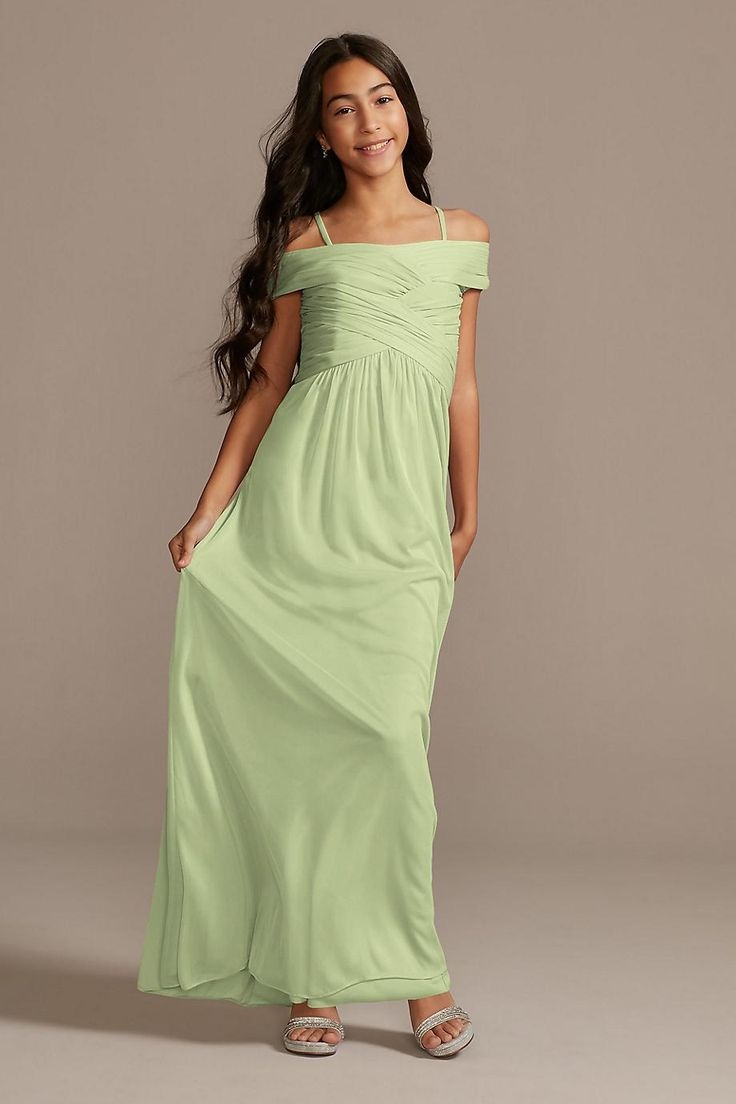 Daisda Off Shoulder Spaghetti Straps Long Junior Bridesmaid Dress