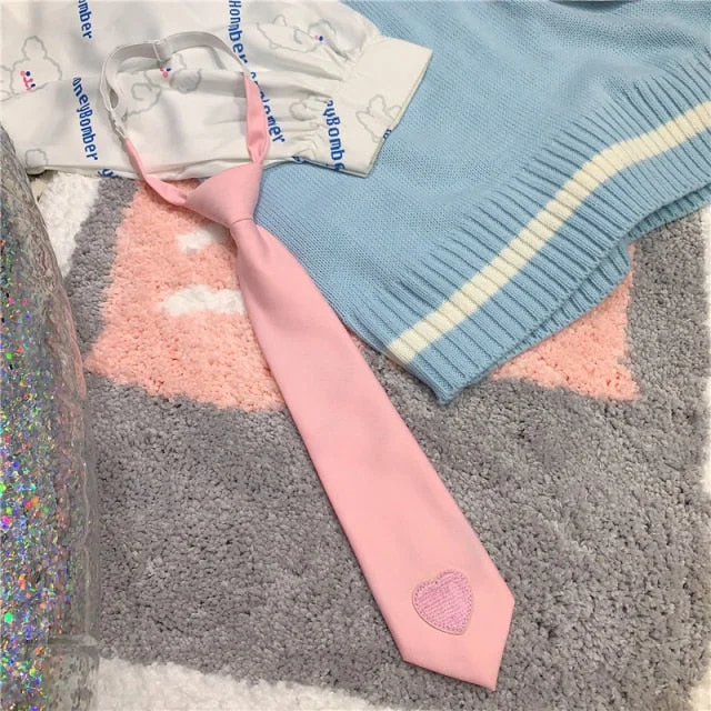 Preppy Style Cute Cosplay Sweet Pink Blue Neck Tie BE165