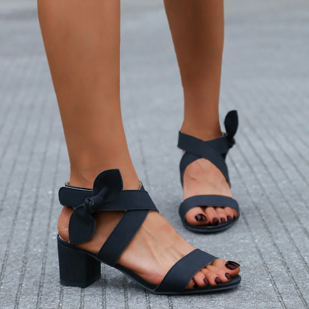 Women's Suede Chunky Heel Velcro Occident Bowknot High Heel Sandals