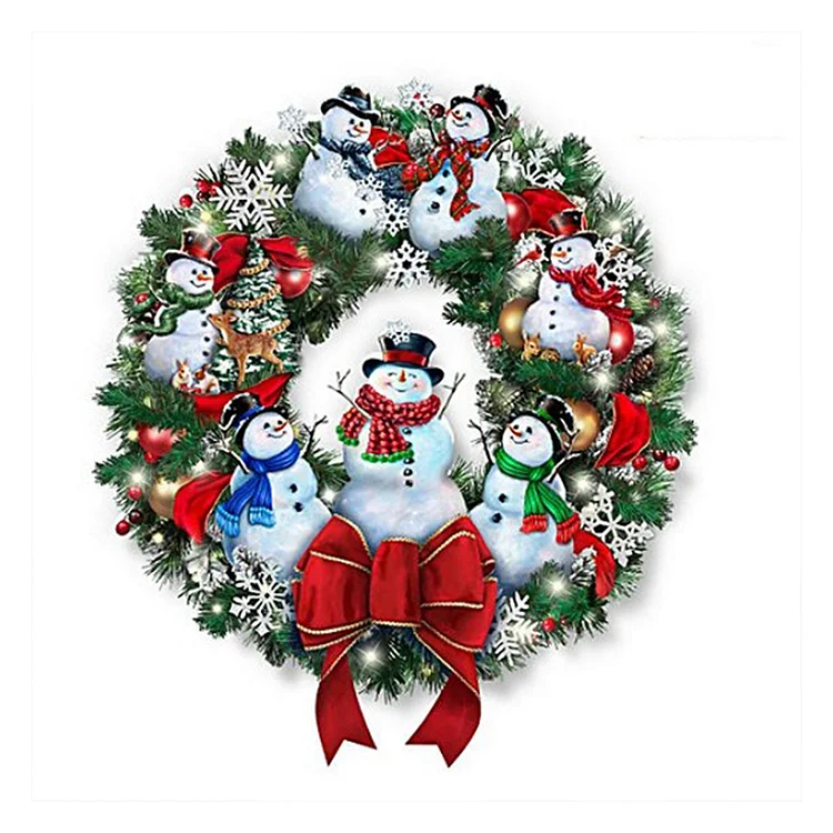 【DIY Brand】Christmas Snowman Wreath 11CT Stamped Cross Stitch 40*40CM