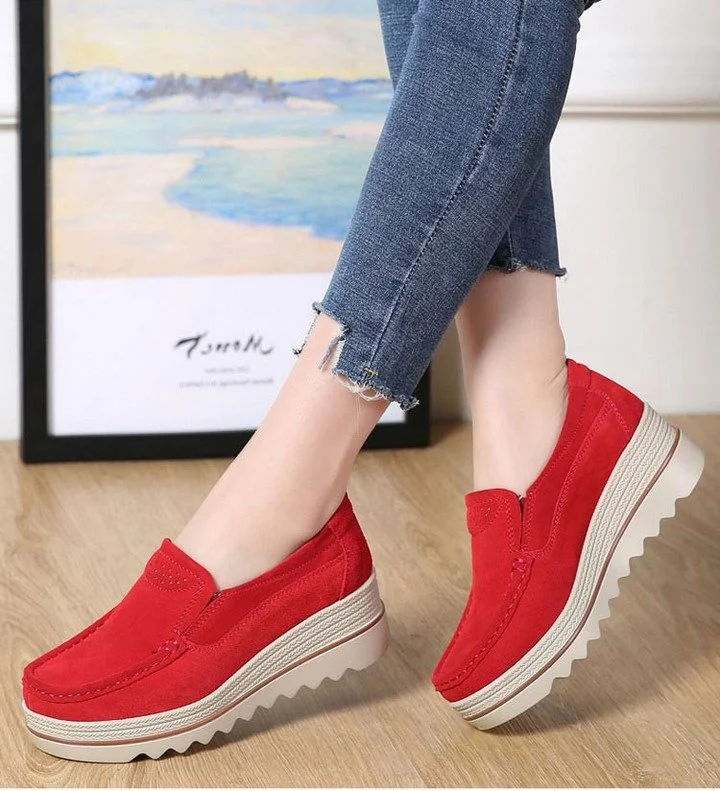 Women Loafers Orthopedic Soft Sole Platform Slip On Suede Fashionable Casual Shoes