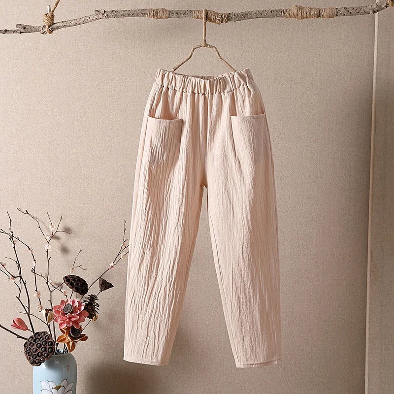 Women's Cotton Linen Pants Loose Casual Front Pocket Pants