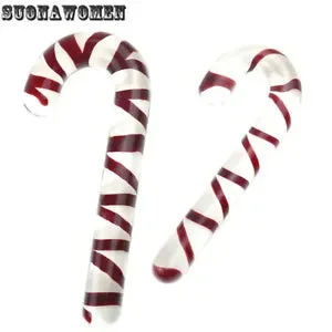 pornhint Pornhint Glass Crystal Dildo Red Candy Cane Pleasure Wand Massager Anal Plug Sex