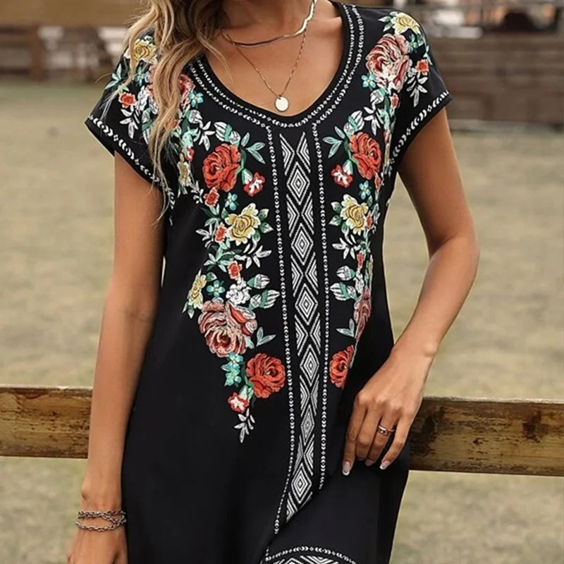 Summer Short Sleeved Printed Loose Casual Dress For Women