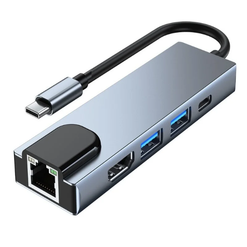 USB-C Hub Portable Multi-port 5-in-1 Type-C Adapter with 4K HDTV RJ45 Ethernet Lan for Nintendo Switch