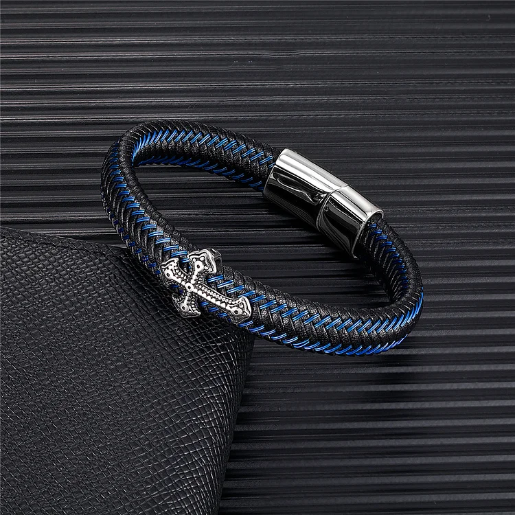 Simple Cross Leather Stainless Steel Bracelet