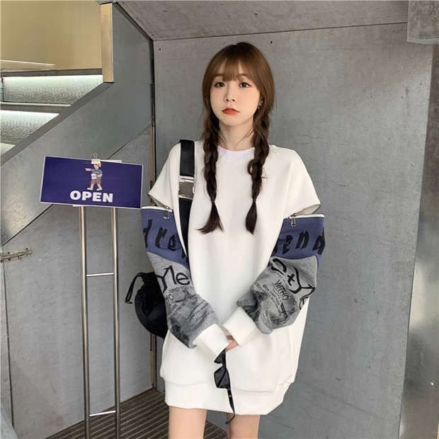 Lettering Print Zip Detail Mini Sweatshirt Dress YP2603
