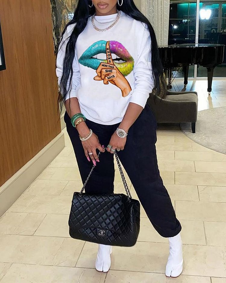 Letter & Graphic Print Top & Pants Set - Shop Trendy Women's Clothing | LoverChic