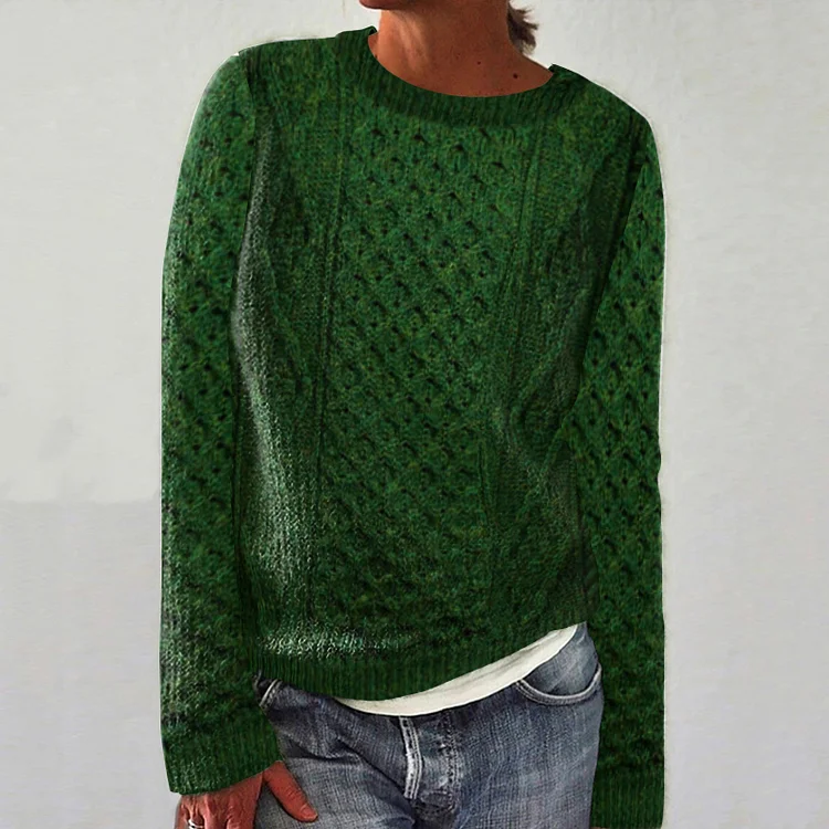 Women's Traditional Aran Wool Crew Neck Sweater