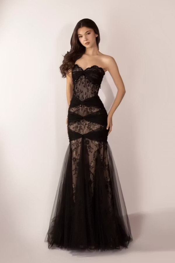 skimpy black lace dress Sexy Sequins Sweetheart Tulle Pleated Mermaid Sleeveless Prom WQ0837 Size:wholesale_6XL Bodycon fit holiday dresses cocktail red lace strapless prom