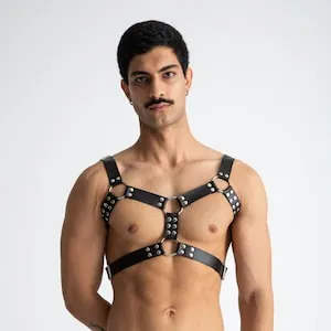 pornhint Pornhint Leather Chest Harness Men Adjustable Shoulder Harness Black & Red Leather Harness Plus Size Fetishwear for Men Gift for Him Boyfriend