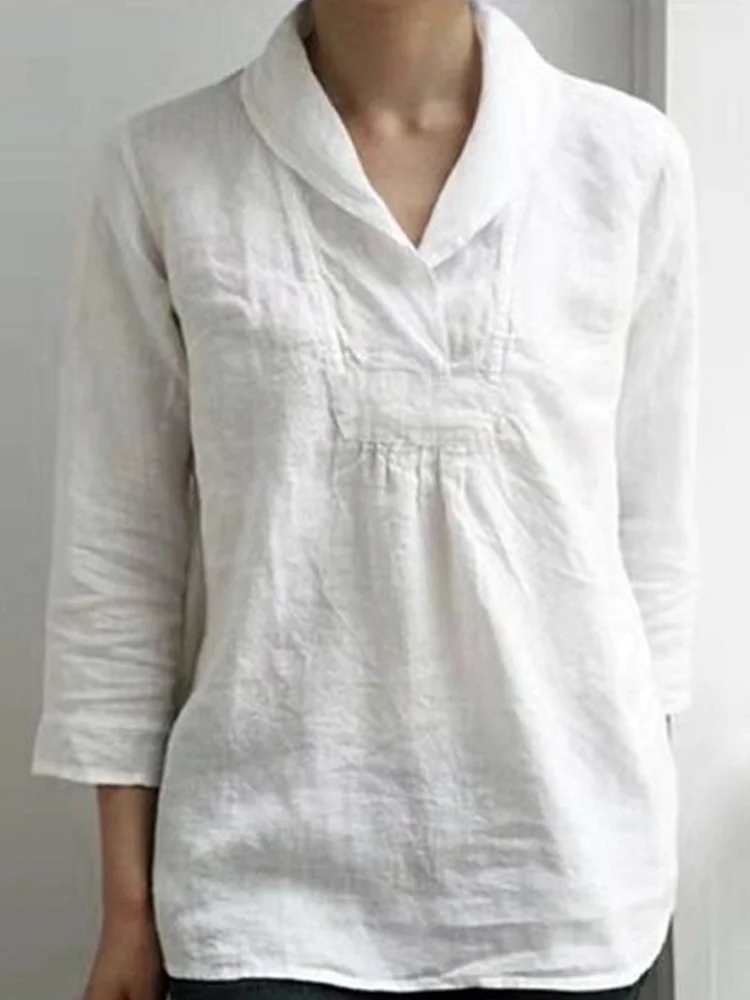Vintage Lapel Long-Sleeve Blouse