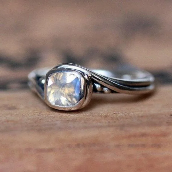 Sterling Silver Square Inlaid Moonstone Ring