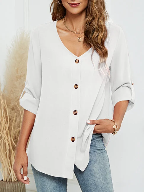 V-Neck Shirt Long Sleeve Single Breasted Cardigan Loose Top socialshop