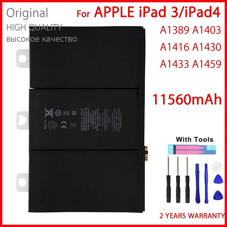 100% Genuine 11560mAh A1389 A1403 A1416 A1430 A1458 A1459 For iPad 3 4 iPad3 iPad4 3RD Tablet High Quality Batteries With Tools