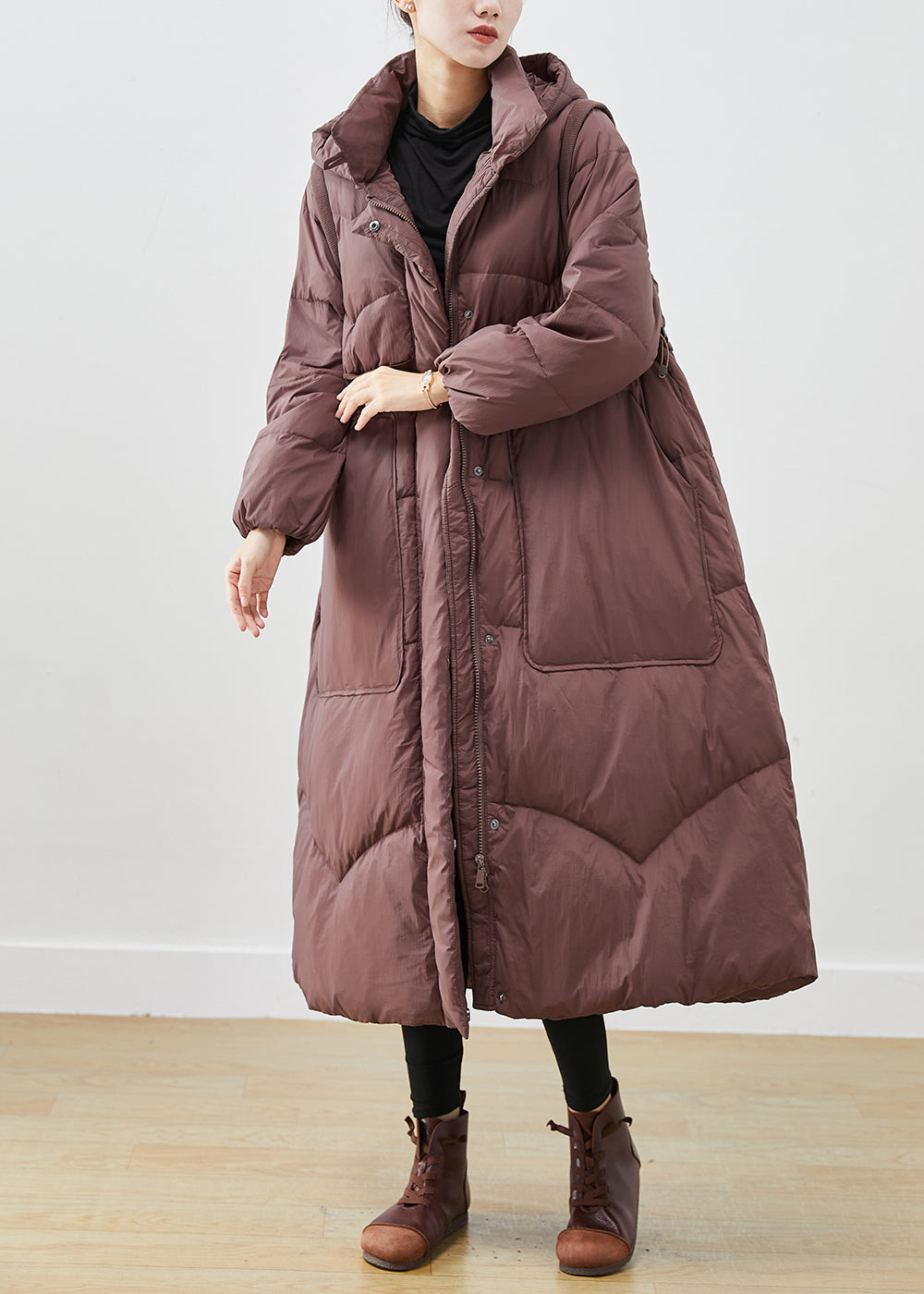 Style Beige Stand Collar Pockets thick Duck Down Winter down coat main image 0